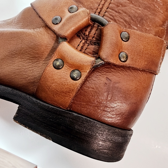 Frye Phillip Harness Tan Leather Full Zip Tall Riding Boot Size 8 - Picture 9 of 14